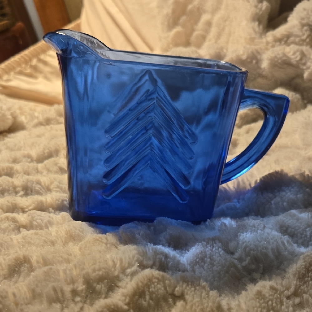 Cobolt Blue  Depression Glass Pitcher with Hazel Atlas Chevron Design